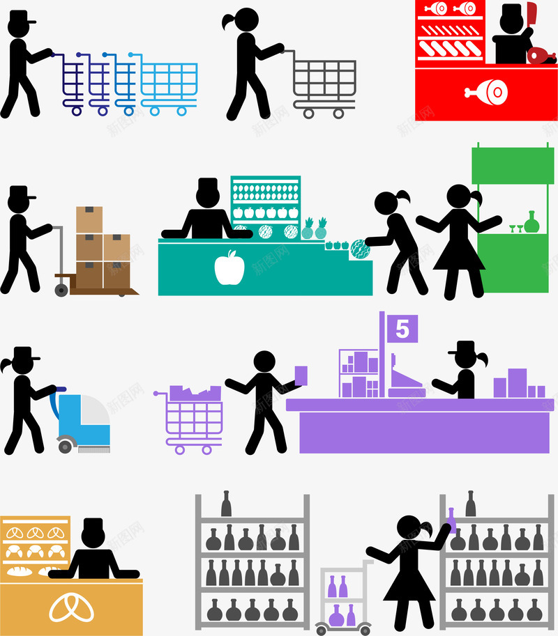 各种超市小图标cdr_新图网 https://ixintu.com 图标 收银台 购物车 超市