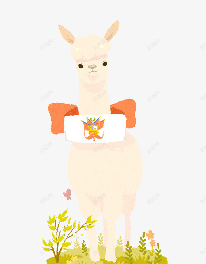 手绘羊驼png免抠素材_新图网 https://ixintu.com 人物 唯美 小清新 手绘 插画 水彩 羊驼