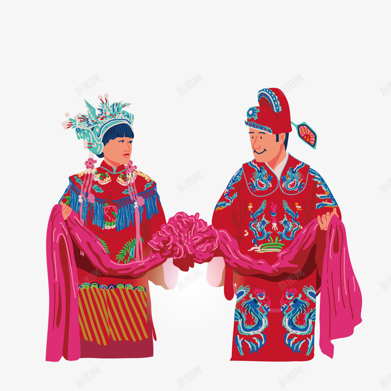 夫妻拜堂png免抠素材_新图网 https://ixintu.com 凤冠霞帔 小登科 新郎倌 礼服 红色