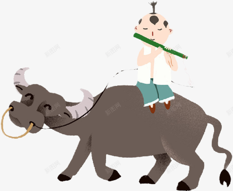 清明吹笛子牧童png免抠素材_新图网 https://ixintu.com 清明 牧童 笛子 骑牛