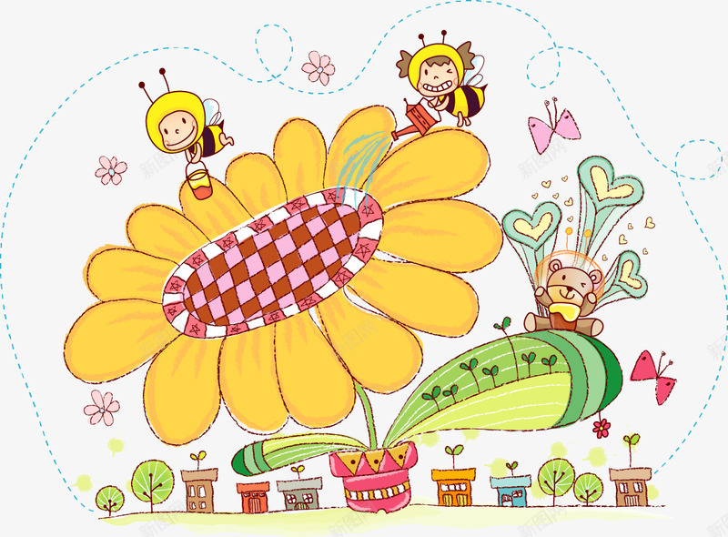 卡通蜜蜂采花蜜png免抠素材_新图网 https://ixintu.com 向日葵 招蜂引蝶 盆栽 花 花卉 蜜蜂 蝴蝶