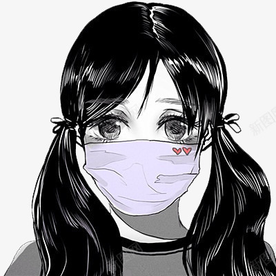 戴口罩的小女孩png免抠素材_新图网 https://ixintu.com 卡通插画 可爱 小女孩 爱心 紫色 黑色
