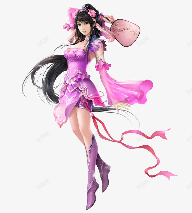 粉衣执扇少女古风手绘海报背景png免抠素材_新图网 https://ixintu.com 古风 少女 手绘 执扇 海报 背景