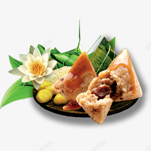 粽子png免抠素材_新图网 https://ixintu.com 端午节 米饭 粽叶 节日元素 花卉