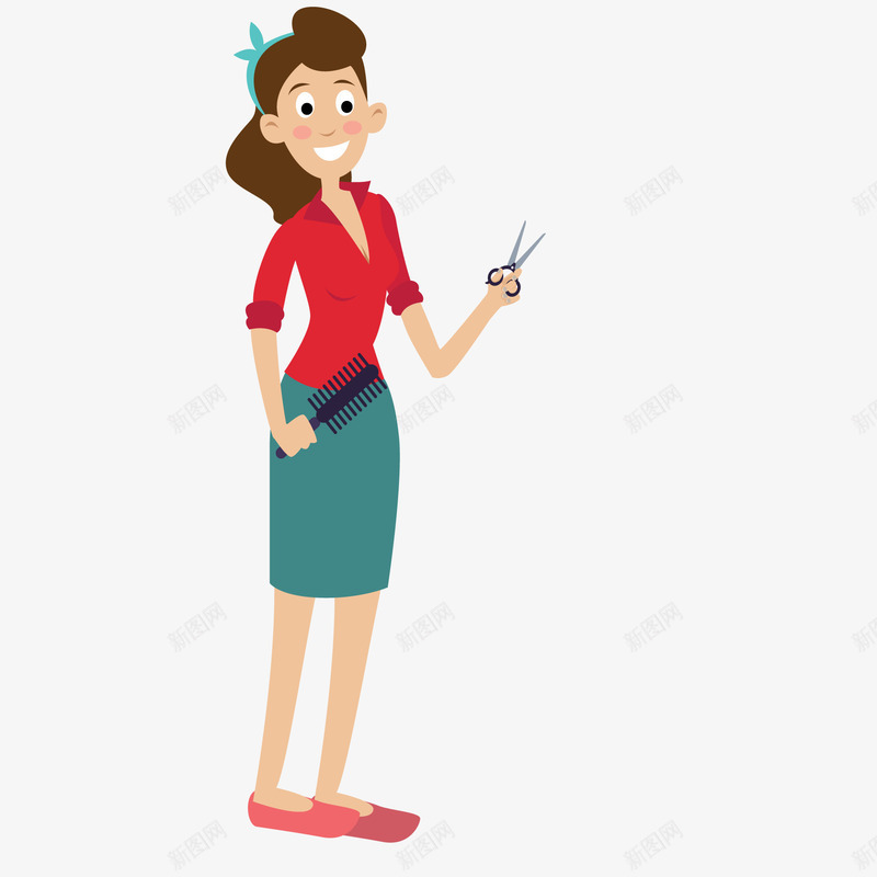 卡通手绘理发师矢量图ai免抠素材_新图网 https://ixintu.com 人物 剪刀 卡通理发师 女士 微笑 梳子 理发师 矢量图 职业人物