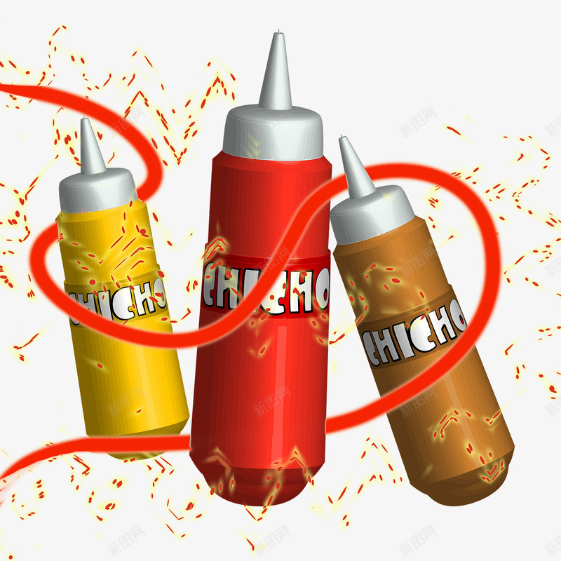 三瓶辣椒酱png免抠素材_新图网 https://ixintu.com 旋钮 添加剂 芥末酱 蛋黄酱 酱料瓶 食品佐料