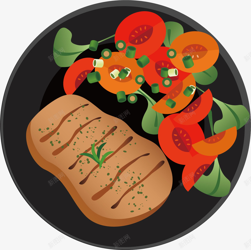 牛肉沙拉矢量图ai免抠素材_新图网 https://ixintu.com 卡通 手绘 水彩 牛排 绿色 葱 西红柿 食物 矢量图