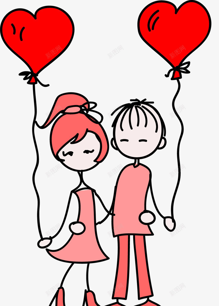手绘情侣小人红色爱心气球png免抠素材_新图网 https://ixintu.com 小人 情侣 气球 爱心 红色