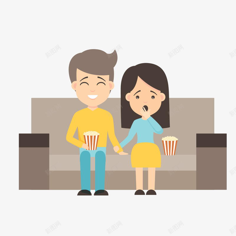 吃爆米花看电影的人物矢量图ai免抠素材_新图网 https://ixintu.com 人物设计 卡通 吃爆米花 幸福 情侣 温馨 矢量图
