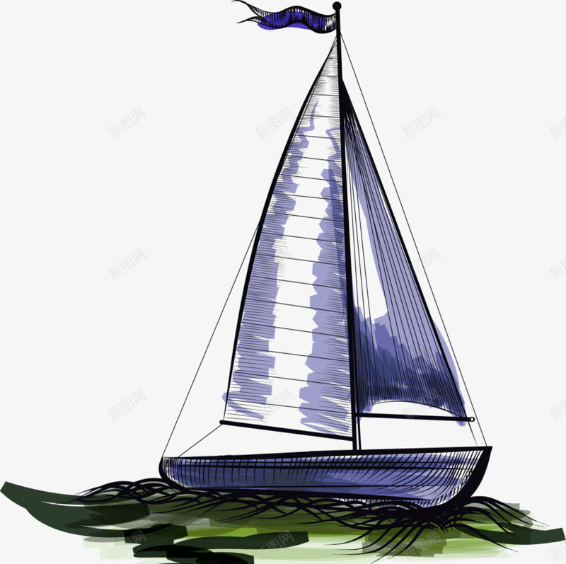 手绘船帆装饰图案png免抠素材_新图网 https://ixintu.com 免抠小船 卡通手绘 帆 海浪 船帆 装饰图案