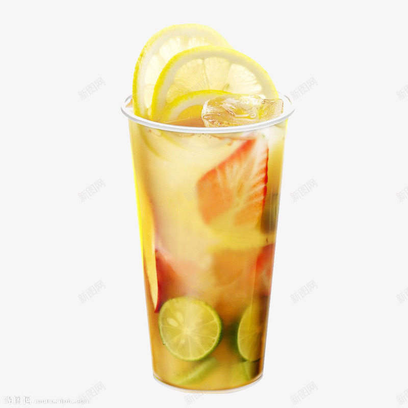 夏季鲜果茶饮料png免抠素材_新图网 https://ixintu.com 产品实物 免费PNG 新鲜水果饮料 果茶 柠檬片 水果 淡黄色果茶 玻璃杯泡果茶 饮料 鲜果茶