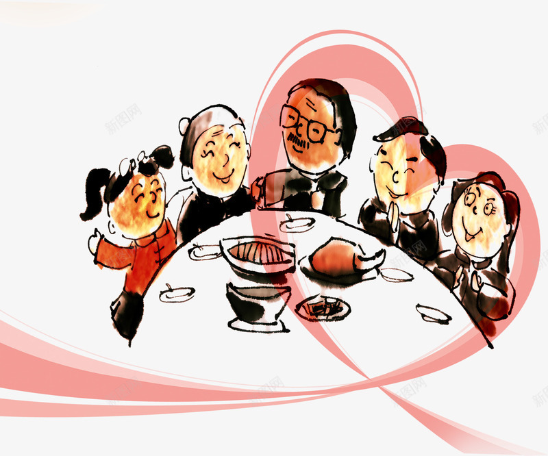 合家团聚png免抠素材_新图网 https://ixintu.com 关爱父母 关爱老人 吃饭 饭桌