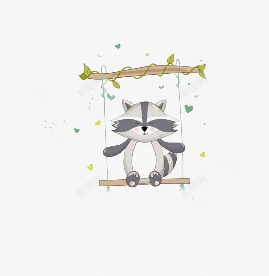 可爱小浣熊png免抠素材_新图网 https://ixintu.com 动物 小浣熊 树藤 玩耍 秋千