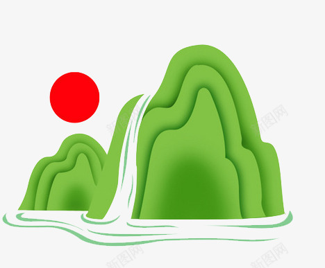 日式手绘png免抠素材_新图网 https://ixintu.com 太阳 小山 日式手绘 河流