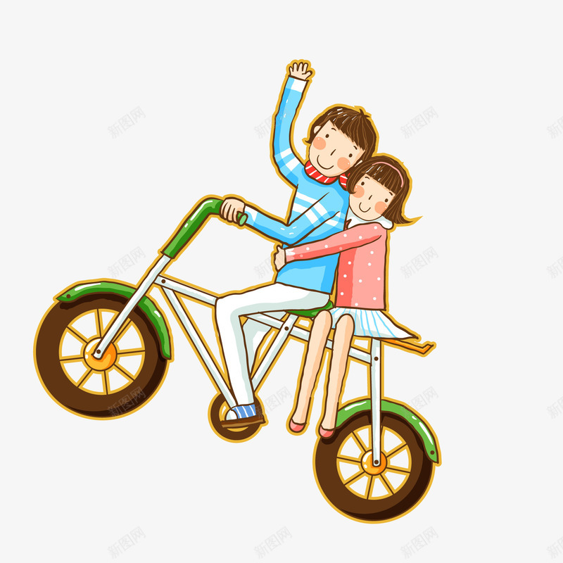 卡通骑单车的情侣人物矢量图ai免抠素材_新图网 https://ixintu.com 人物设计 单车 卡通 情侣人物 自行车 矢量图
