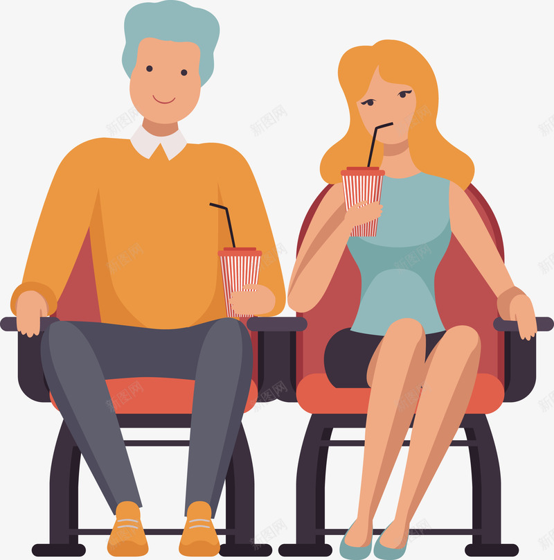 一对看电影喝可乐的情侣矢量图eps免抠素材_新图网 https://ixintu.com 可乐PNG 喝可乐 情侣 情侣PNG 矢量可乐 矢量情侣 矢量图