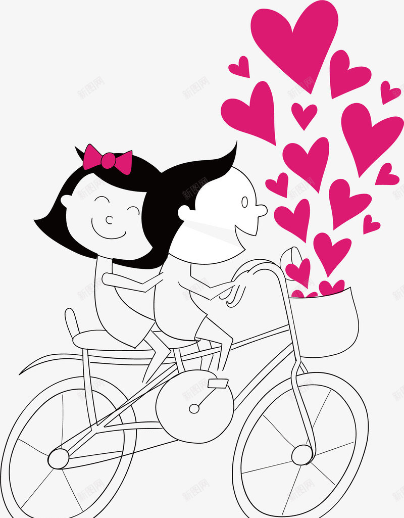卡通骑自行车的情侣png免抠素材_新图网 https://ixintu.com 初恋 小情侣 爱心 自行车 骑车