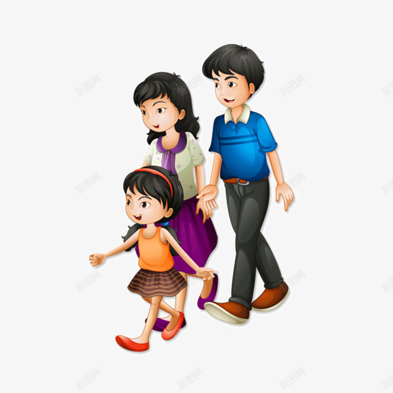 快乐的一家三口png免抠素材_新图网 https://ixintu.com 出游 卡通人物 国际家庭日 旅游的一家三口 温馨