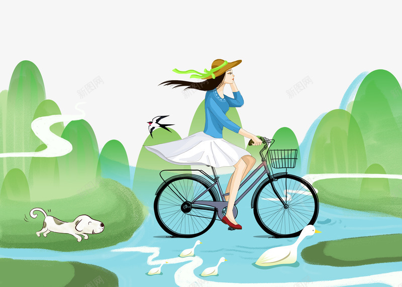 春季绿色手绘风景图psd免抠素材_新图网 https://ixintu.com 手绘 春季 春季绿色手绘风景图 绿色 风景图 骑自行车