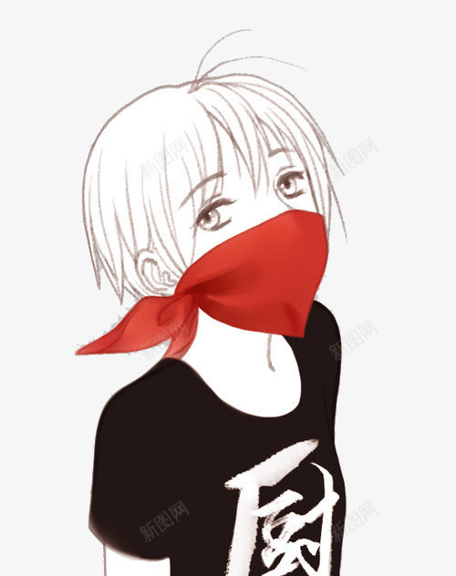 戴红口罩的卡通女孩png免抠素材_新图网 https://ixintu.com 卡通女孩 卡通素材 口罩 女孩 黑色衣服
