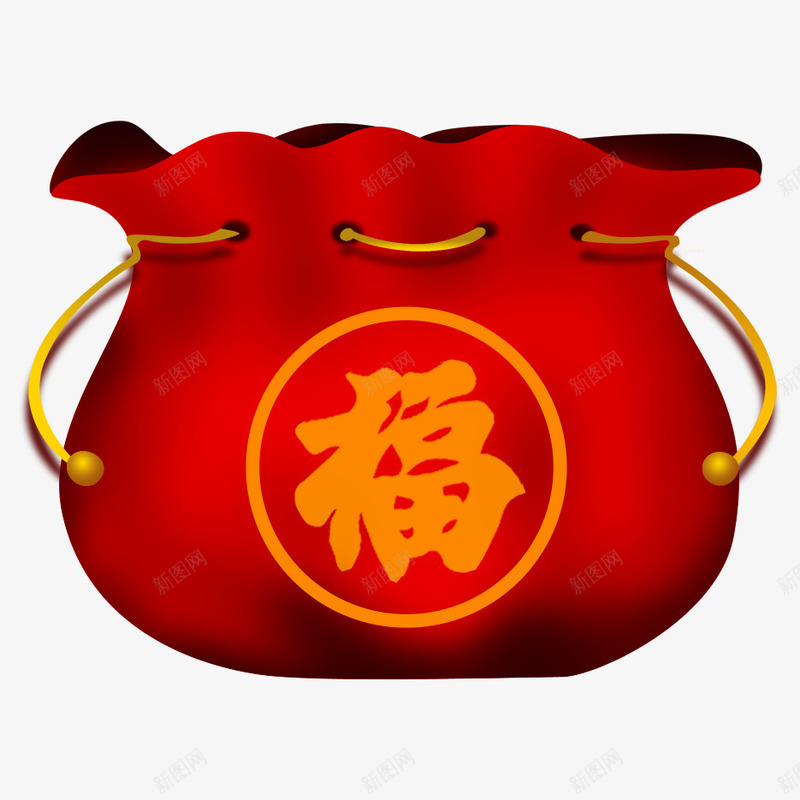 新年红色喜庆福袋png免抠素材_新图网 https://ixintu.com 喜庆 新年 礼包 礼物 福字 福袋 红色 艺术字 钱袋