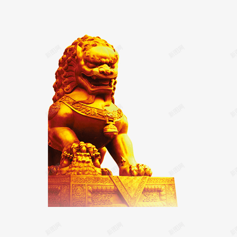 金色石狮子png免抠素材_新图网 https://ixintu.com 中国 元素 石狮子 装饰 金色