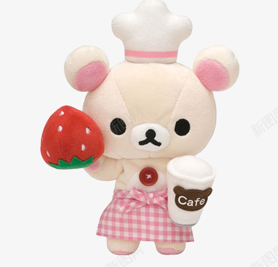 布艺小熊玩偶png免抠素材_新图网 https://ixintu.com 厨师帽 手拿草莓 粉色 裙子