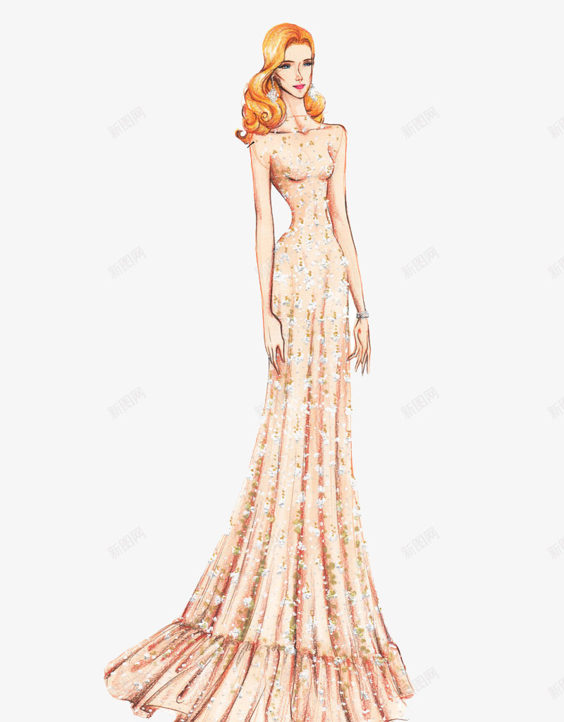 唯美礼服婚纱插画png免抠素材_新图网 https://ixintu.com 创意服装设计 唯美礼服画稿 性感女装设计