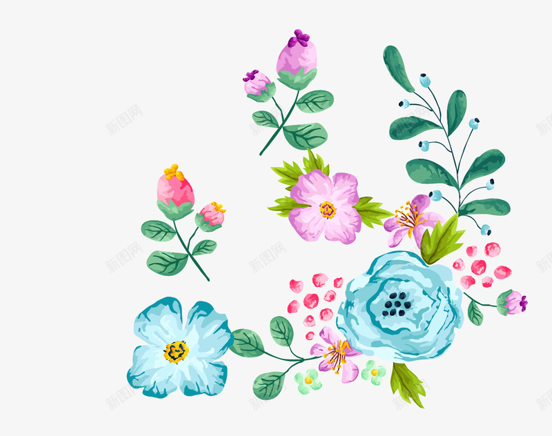 手绘花草png免抠素材_新图网 https://ixintu.com 插画 水粉 背景图案 花草