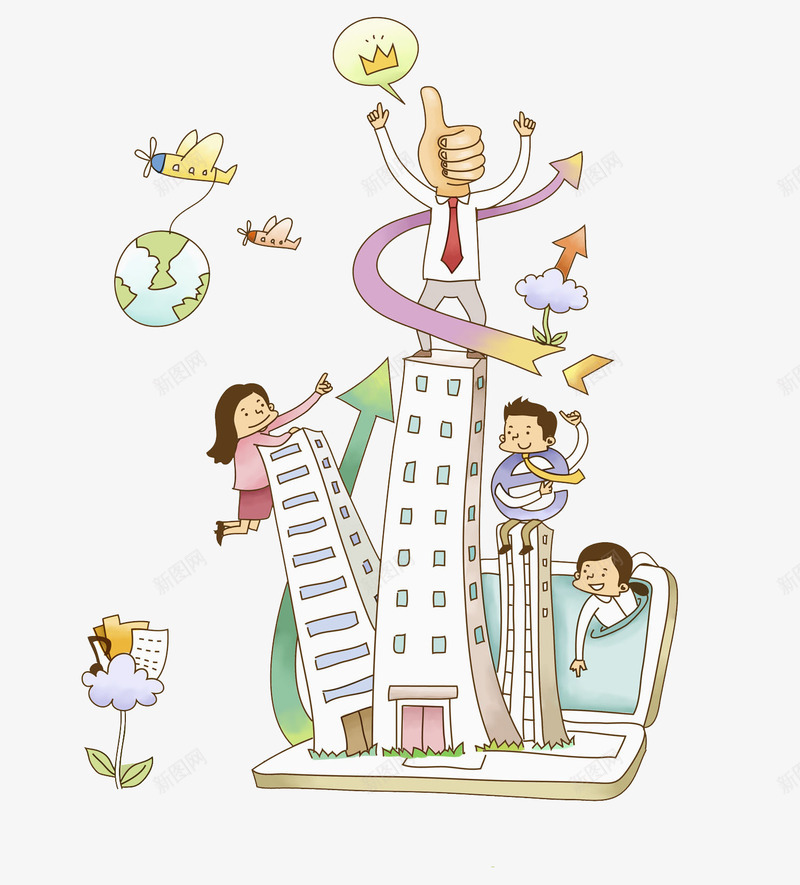 网络购房png免抠素材_新图网 https://ixintu.com 卡通人物 卡通手绘 女人 水彩画 箭头 网络购房 肖像画 装饰图案