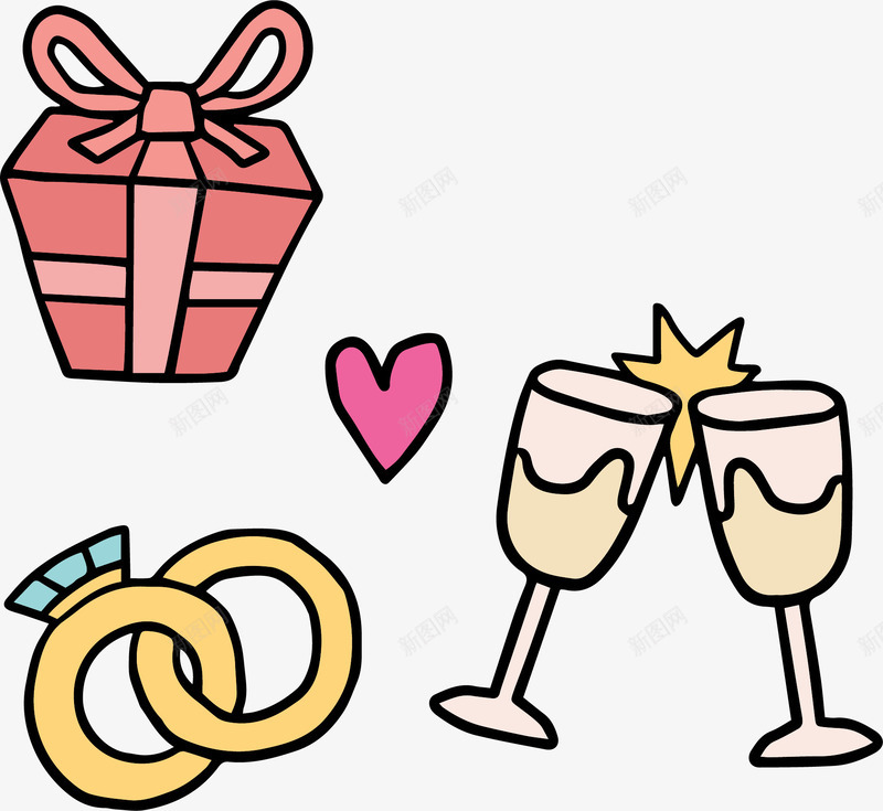 情侣订婚对戒png免抠素材_新图网 https://ixintu.com 对戒 干杯 矢量素材 粉色礼盒 订婚戒指