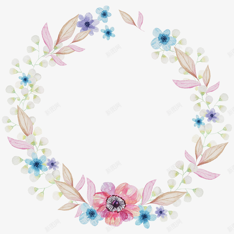 淡雅清新水彩花环png免抠素材_新图网 https://ixintu.com 圆环 文案背景 森林系 水彩花卉 水彩边框 清新 花环 装饰框