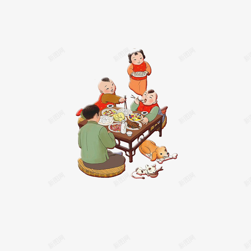 节日团聚png免抠素材_新图网 https://ixintu.com 动物 吃饭 喜庆 团聚 小孩 狗年 节日 设计