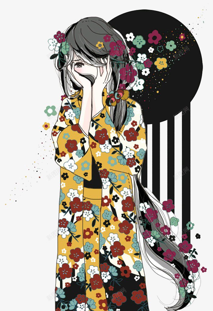日式歌姬少女插画psd免抠素材_新图网 https://ixintu.com 少女 插画 日式 歌姬