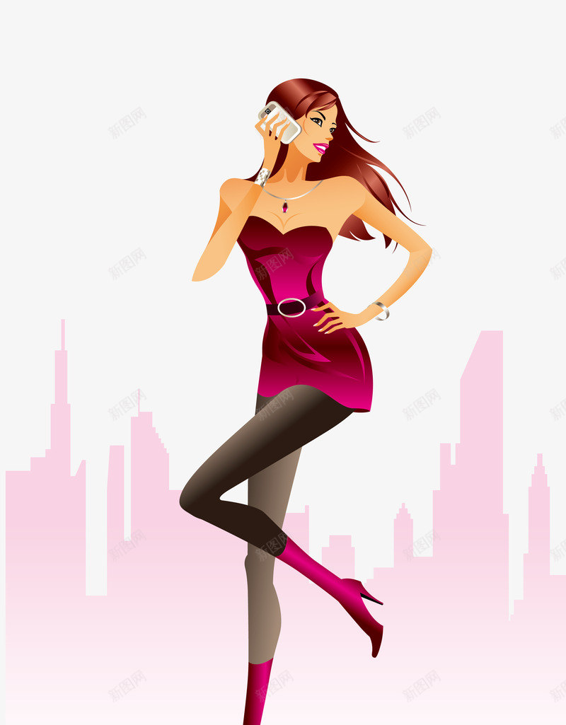性感美女矢量图ai免抠素材_新图网 https://ixintu.com 卡通 性感美女 简笔画 红色 线稿 矢量图