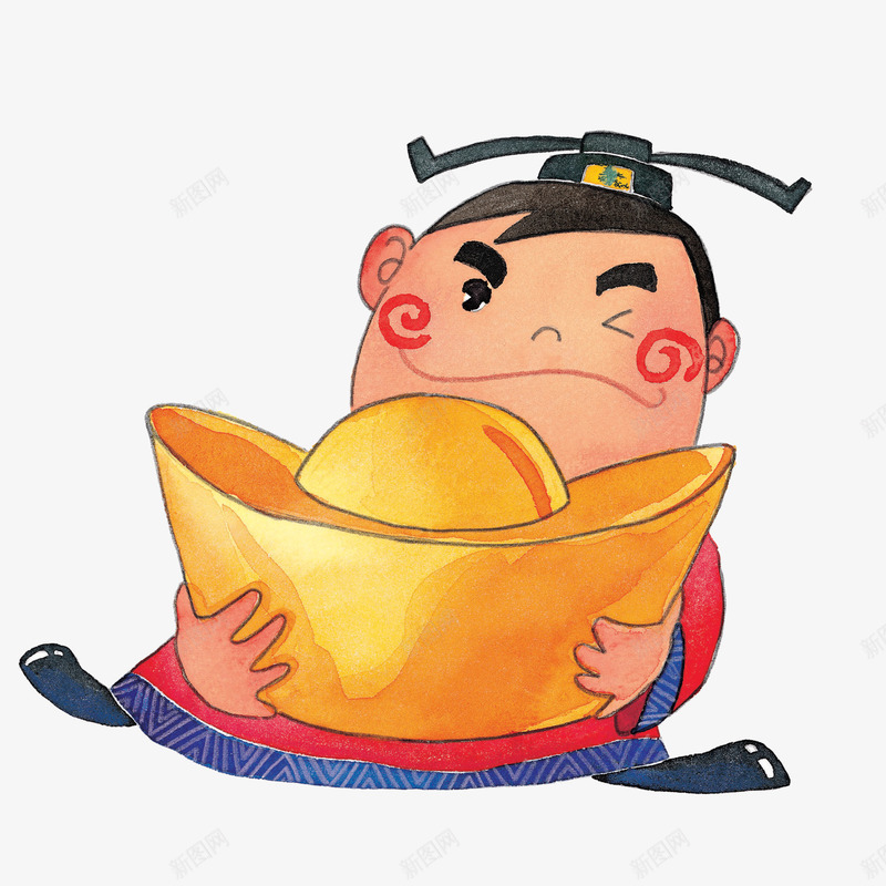 手绘财神抱金元宝png免抠素材_新图网 https://ixintu.com 元宝 免扣png元素 喜庆 手绘 财神