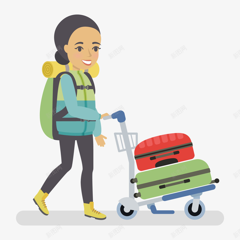推着行李箱的人物png免抠素材_新图网 https://ixintu.com 人物设计 卡通 寒假旅行 旅行 春节出游