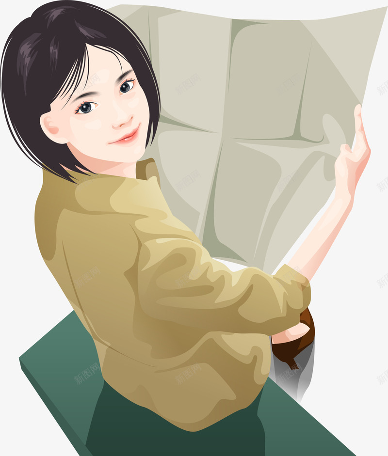 手绘看报纸的女孩png免抠素材_新图网 https://ixintu.com 手绘 看报纸的女孩 青春