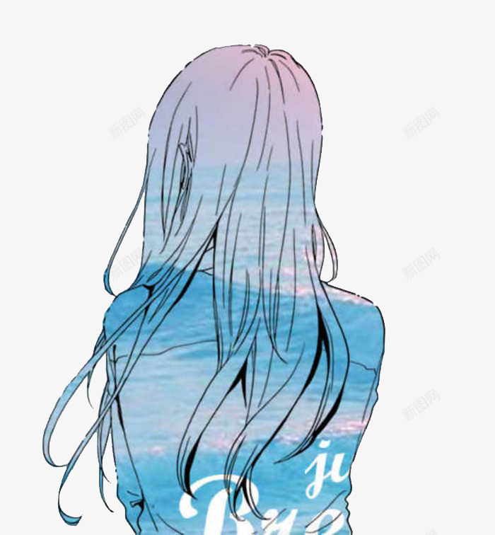 长发女孩png免抠素材_新图网 https://ixintu.com 动漫 女孩 紫蓝 背影 长发女孩