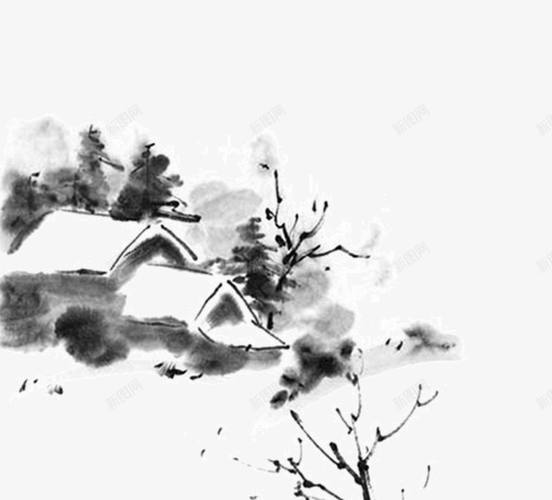 水墨装饰很好看的村庄png免抠素材_新图网 https://ixintu.com 墨 庄 很 村 水 装 饰
