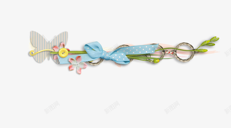 蓝点绸带装饰花草png免抠素材_新图网 https://ixintu.com 绸带 花草 装饰
