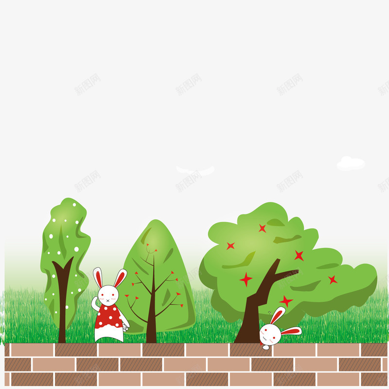 绿色植物底纹png免抠素材_新图网 https://ixintu.com 小树 小草 彩绘 树木 绘画 花草 装饰