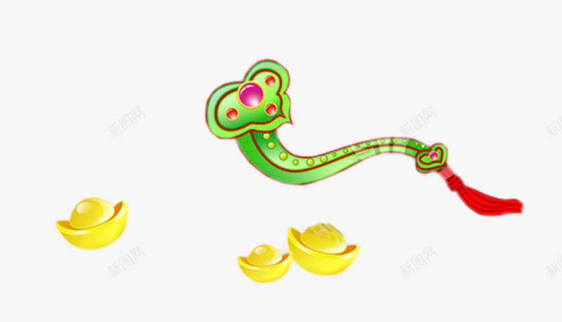 金元宝绿如意插图png免抠素材_新图网 https://ixintu.com 万事如意元素 元宝 如意 如意形状 恭喜发财插图 绿如意 金元宝
