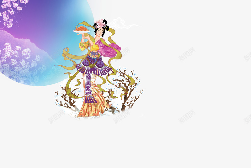 嫦娥奔月psd免抠素材_新图网 https://ixintu.com 中秋 嫦娥 月亮 月饼