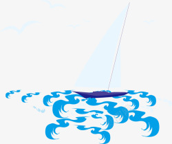 卡通蓝色海浪和帆船素材