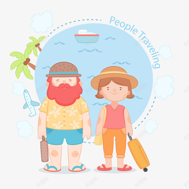 海边度假旅游矢量图ai免抠素材_新图网 https://ixintu.com PNG免抠图下载 假期 夏日 情侣 海边 行李箱 装饰 矢量图