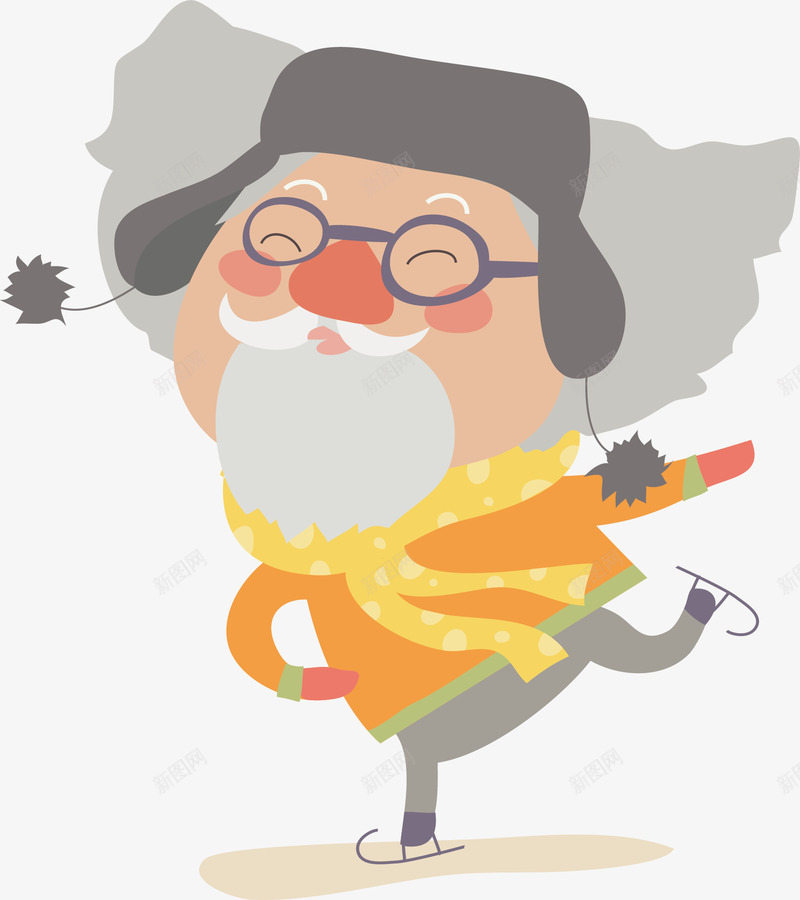 滑雪的老爷爷png免抠素材_新图网 https://ixintu.com 卡通手绘 可爱 微笑 滑雪 老人 老爷爷 高兴
