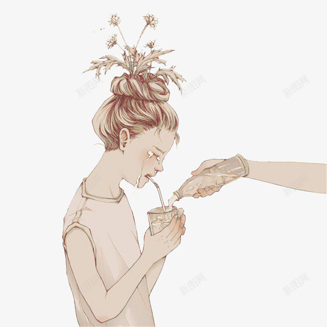 米白色哭泣少女png免抠素材_新图网 https://ixintu.com 哭泣 少女 简约 米白色