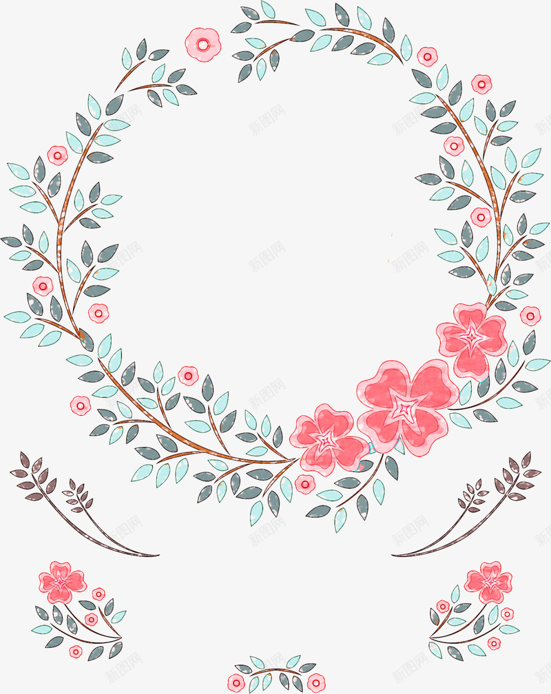 复古手绘花环png免抠素材_新图网 https://ixintu.com 复古花环 手绘花 红花 装饰花