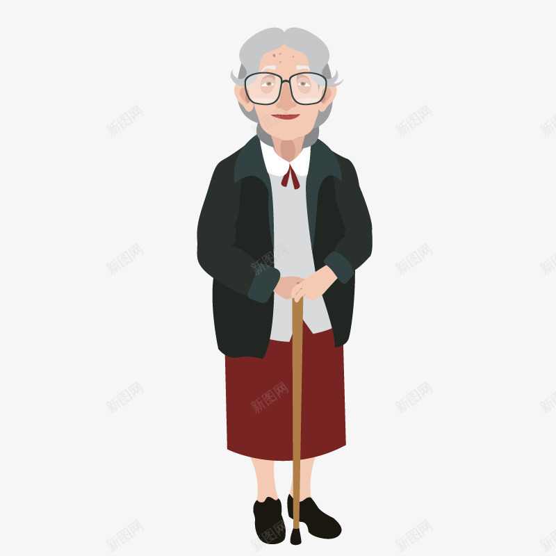 卡通拄拐杖老奶奶png免抠素材_新图网 https://ixintu.com 卡通老人 矢量老人 矢量老年人 老婆婆卡通